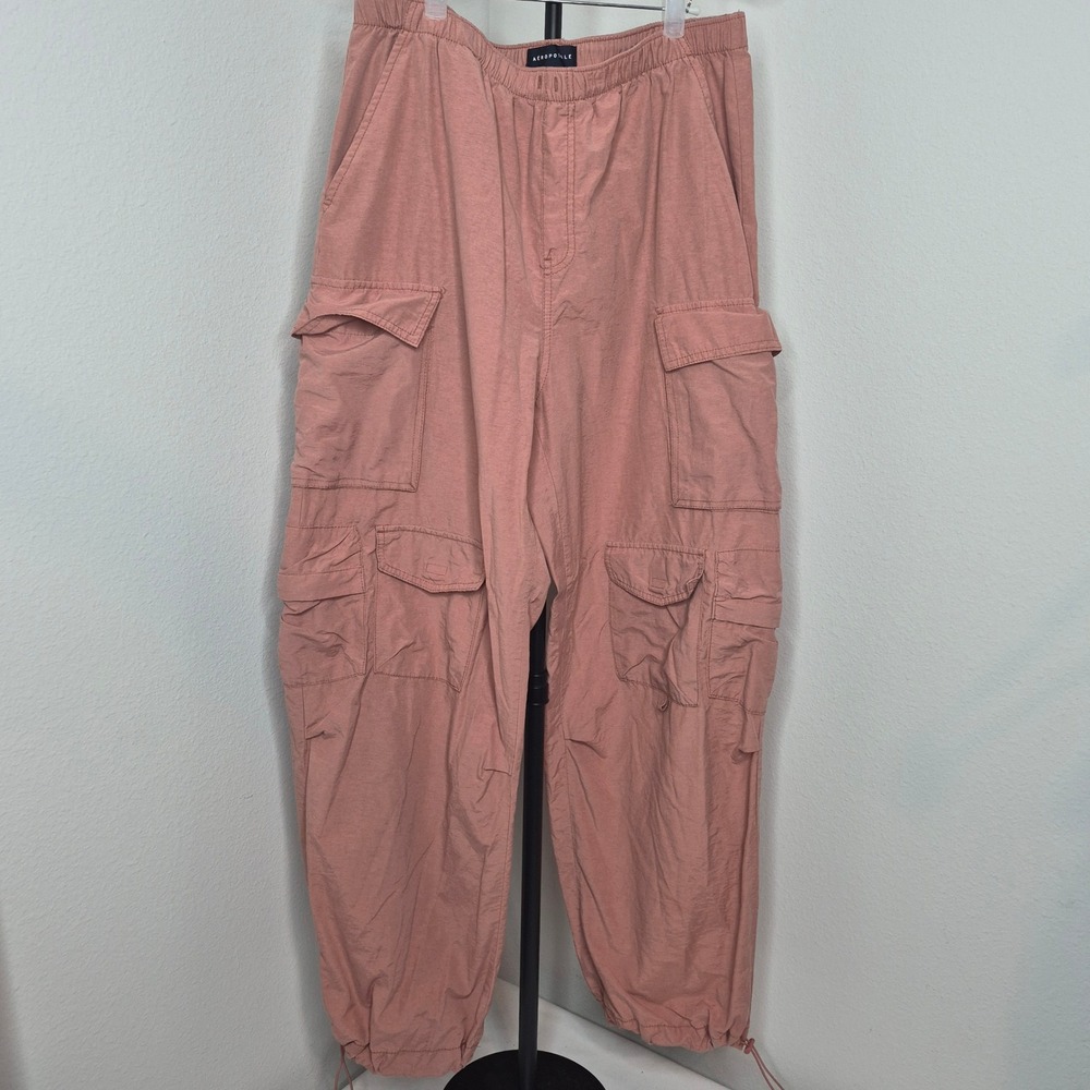 Aeropostale Parachute Cargo Pants Large Pink Cotton Nylon Drawstring Hem Utility